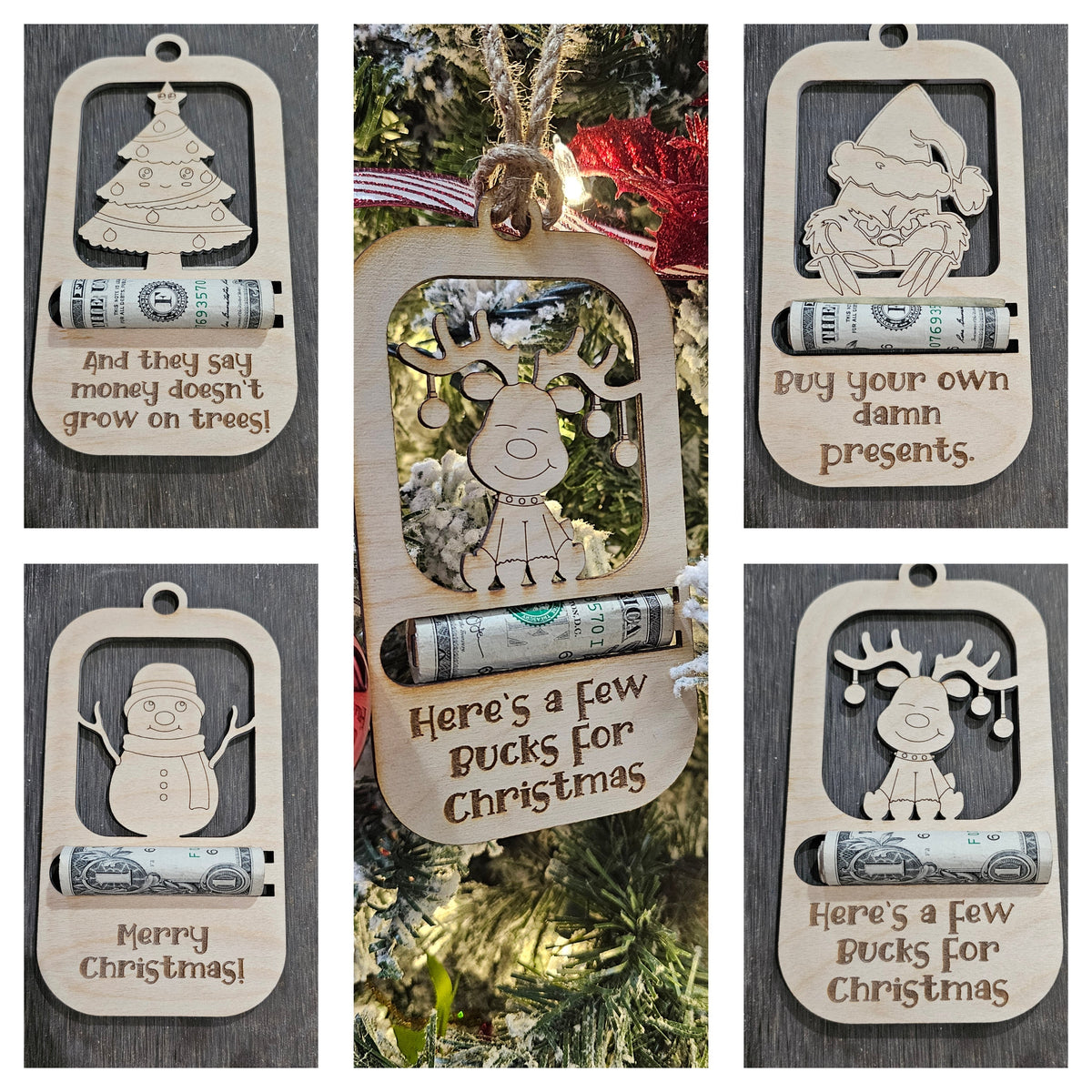 Wooden Christmas Cash Holder Ornament