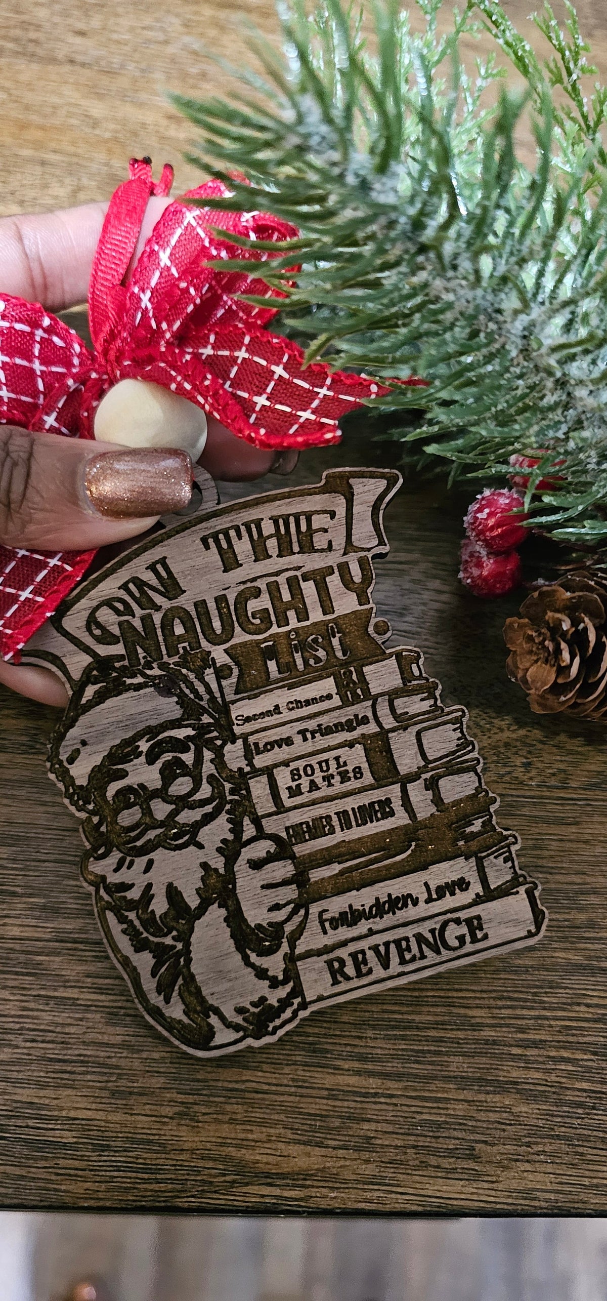 Santa on the Naughty List Wooden Christmas Ornament