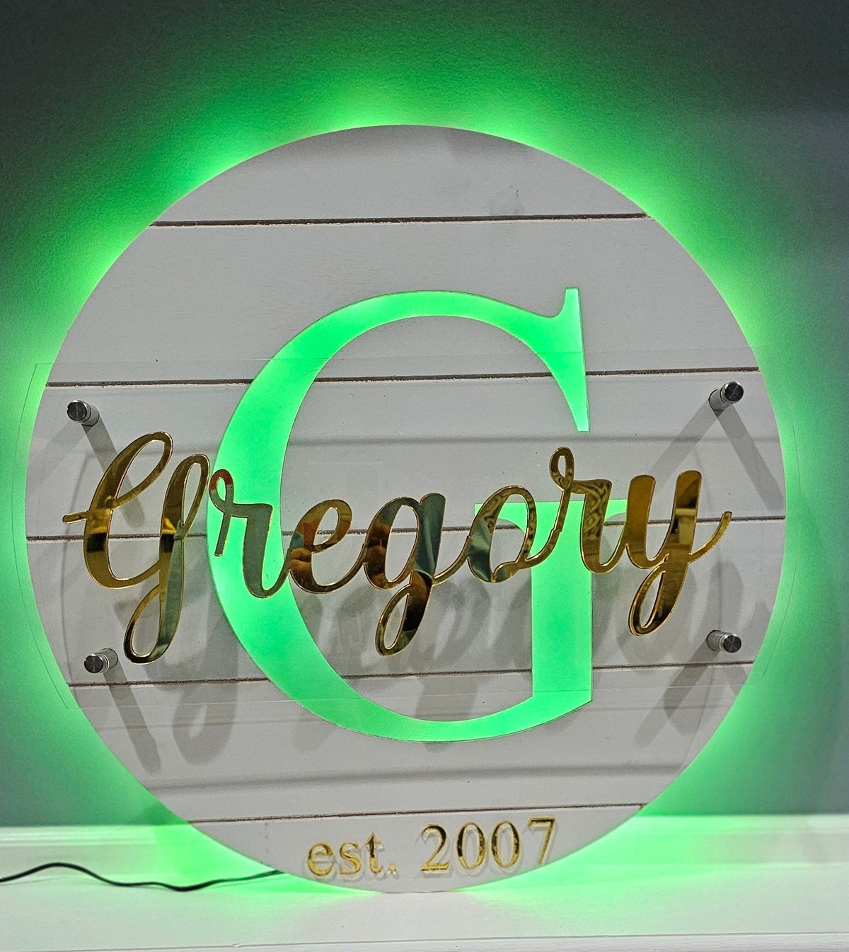Personalized Round Wood LED Family Wall Sign - 18 Inch